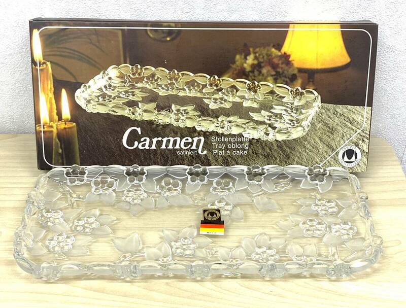 【4243】★未使用品★WALTHER GLAS Carmen ワルター グラス 長皿 西ドイツ製 カルメン ガラス スクエア プレート 大皿 アンティーク 32ｃｍ