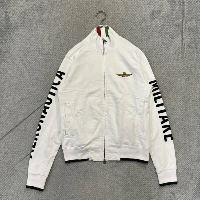 1円スタート! （5）AERONAUTICA MILITARE アエロナウティカミリターレ ジップジャケット サイズS コットン 白 レディース トップス 最落無