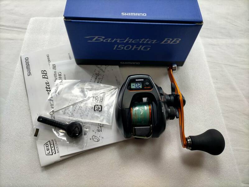 餘麥【使用回数1回】 シマノ 21 バルケッタBB 150HG ハイギア SHIMANO Barchetta BB タイラバ イカメタル ベイトリール 044037 0208F