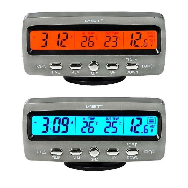 多機能 車載時計 時刻 日付 室内温度/外気温 電圧 LED表示モニター シガーライター アラームクロック 多機能表 バックライト切替可能