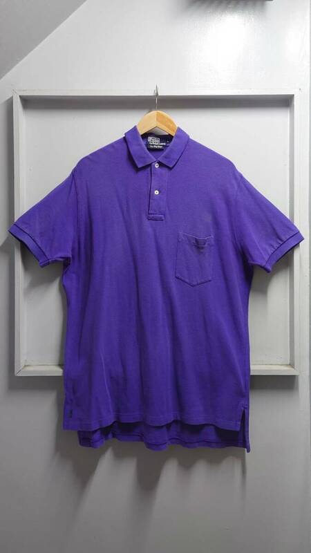 90’s Polo Ralph Lauren “The Big Shirt” 裾ポニー ポケット付き 鹿の子 ポロシャツ パープル L 半袖 ラルフローレン