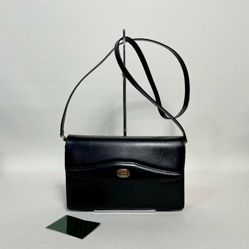 2404-45-2｜GUCCI グッチ ショルダーバッグ レザー ブラック GGロゴ金具 ケアカード付き