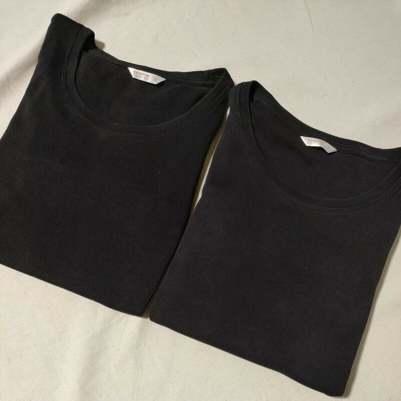 【中古】 ユニクロ ★ ２枚まとめて 黒 UNIQLO 7分袖 カットソー Tシャツ ブラック 