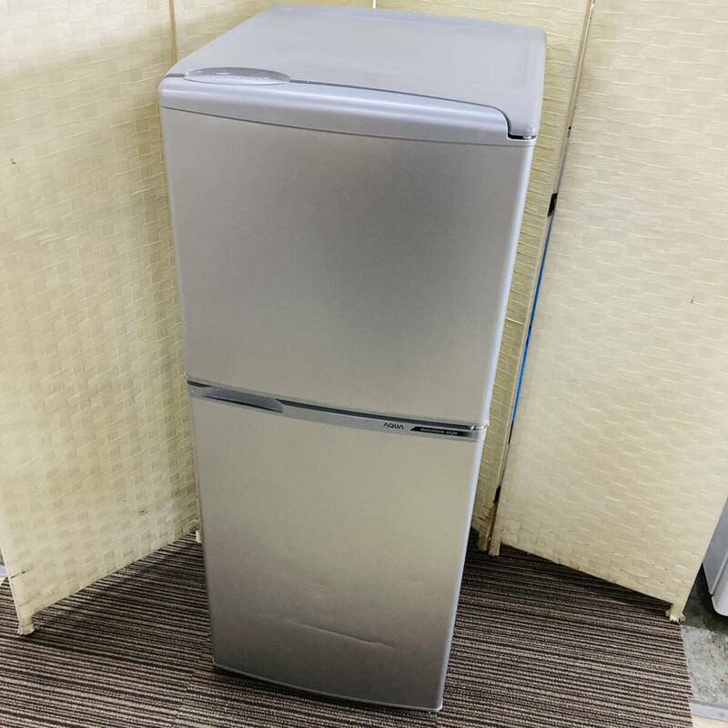 送料無料!!AQUA ノンフロン冷凍冷蔵庫 AQR-14E1(S)-2 140L 2ドア冷蔵庫 シルバー 右開き 動作品 2017年製/041-31