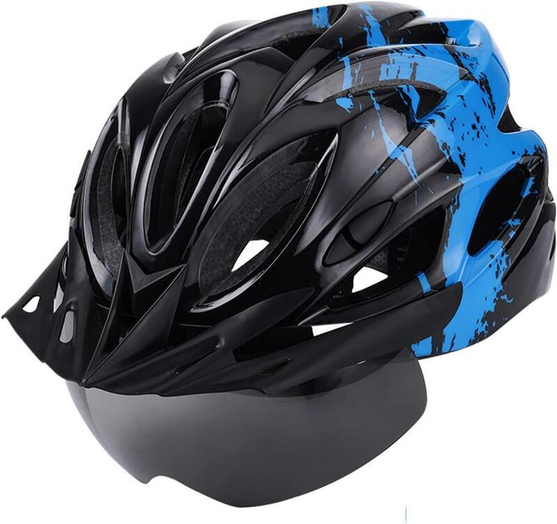 ブルー自転車 ヘルメット 大人用 ヘルメット LEDライト 自転車 磁気ゴーグル
