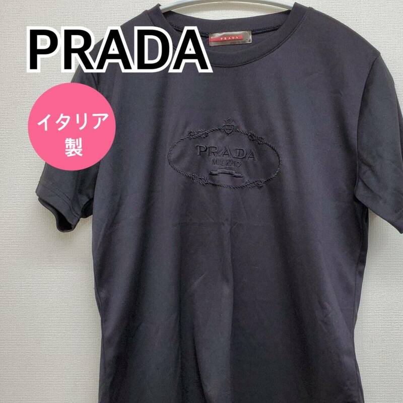 PRADA プラダ トップス tシャツ 半袖 カットソー ブラック系 レディース イタリア製【CT234】