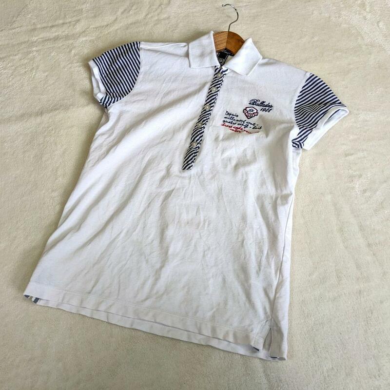 【ゾーイ】ゴルフウェア　半袖　 ポロシャツ　白　40　L　ロゴ刺繍　ワンポイント刺　zoy