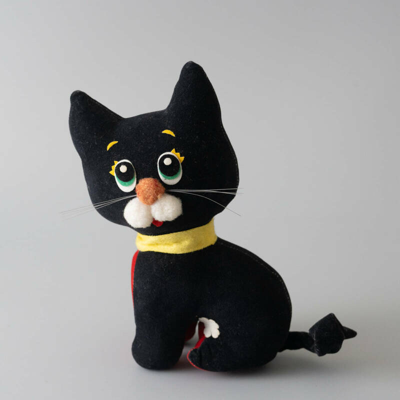 レトロ　黒猫　ぬいぐるみ　おがくず人形　ビンテージ　中古　クロネコ　オブジェ　かわいい
