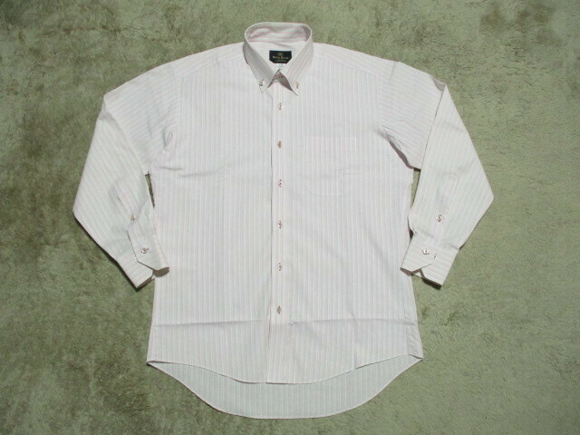 メンズ　BRICK HOUSE　東京シャツ　ストライプ　ボタンダウンシャツ　ワイシャツ　白×ピンク系　L-82