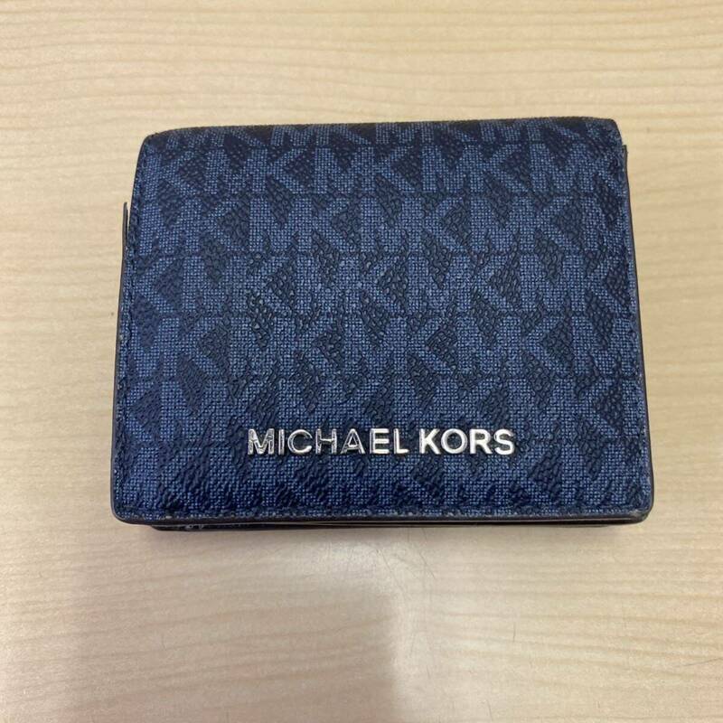 【TK0405】MICHEAL KORS マイケルコース 2つ折り財布 ネイビー 紺色 キズあり 汚れあり 小銭入れ カード入れ 使用感あり