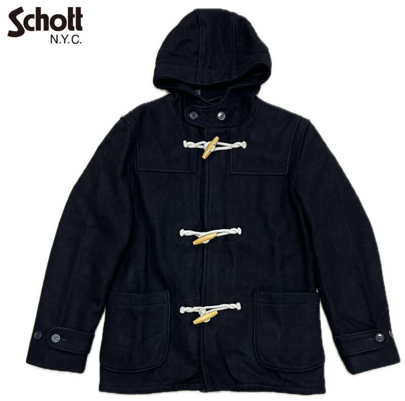 ★USA製 SCHOTT ショット U.S.711N ショート丈 メルトン ダッフルコート ブラック 40 上野商会