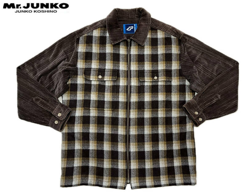 ★J2 Mr.JUNKO 80〜90s ヴィンテージ JUNKO KOSHINO フルジップ チェック ウール コーデュロイ ジャケット メンズ M
