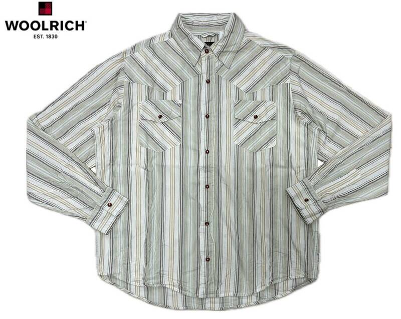 ★新品 WOOLRICH ウールリッチ シワ加工 ストライプ 長袖 ウエスタン シャツ メンズ L