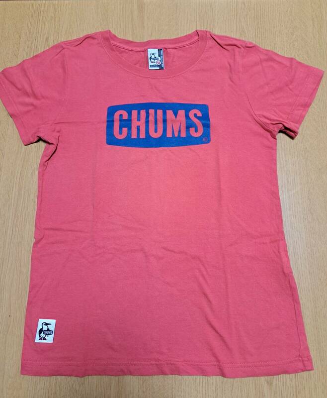★チャムス CHUMS　半袖 Tシャツ　Mサイズ　朱色　　チャムス　定番ロゴ　超美品！　