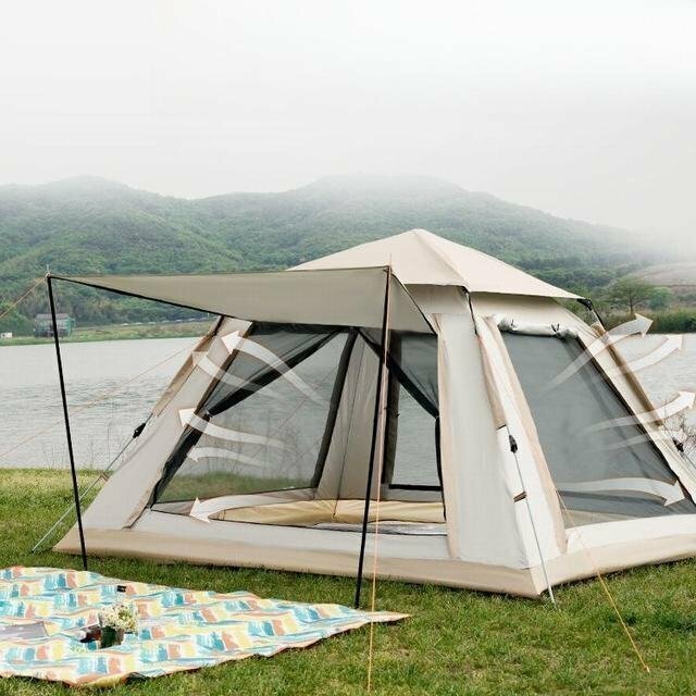 テント ワンタッチテント ワンタッチ式 キャンプ　簡単設営 窓口あり メッシュ付き　210D　二重防水 防風 UVカット UPF50+ 3~4人用テント