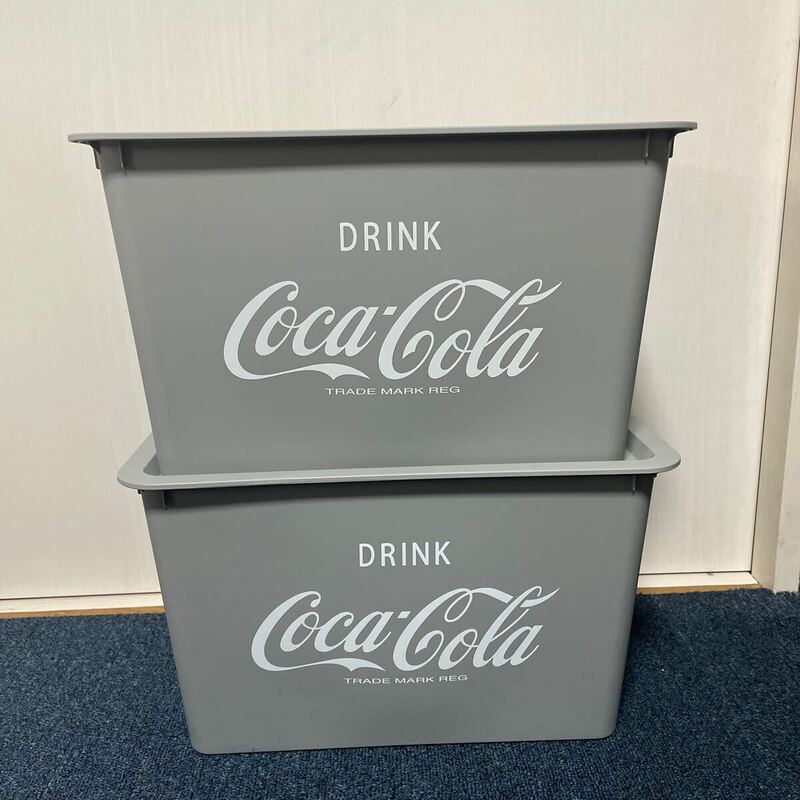 未使用 コカ コーラ フタ付き スクエア 収納 BOX 深型 グレー 2個セット プラスチック バスケット ボックス Coca - Cola