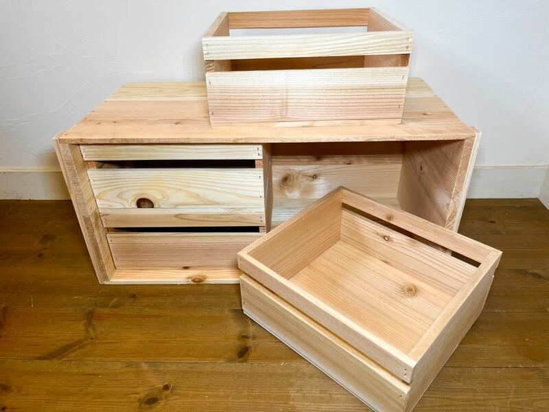 りんご箱 1箱 & 収納小箱 4箱 セット販売 / 小物入れ 木箱 インテリア DIY ボックス ケース シェルフ 引出し ボックス 小物入れ 整理 棚