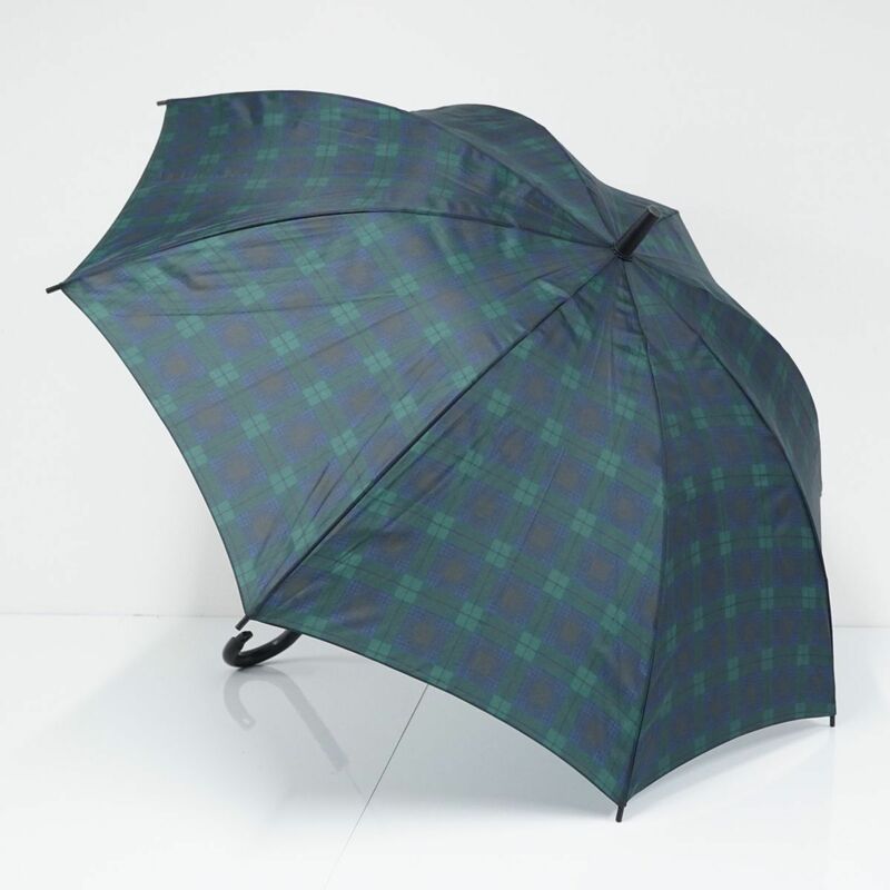 M01 MUJI 無印良品 傘 USED美品 しるしのつけられる傘 ダークグリーンチェック グラス骨 男女兼用 左利き兼用 60cｍ KR