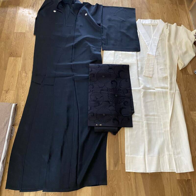 夏喪服と長襦袢と帯のセット　正絹　着物　名古屋帯　礼服　フォーマル　和装和服　女性　美品