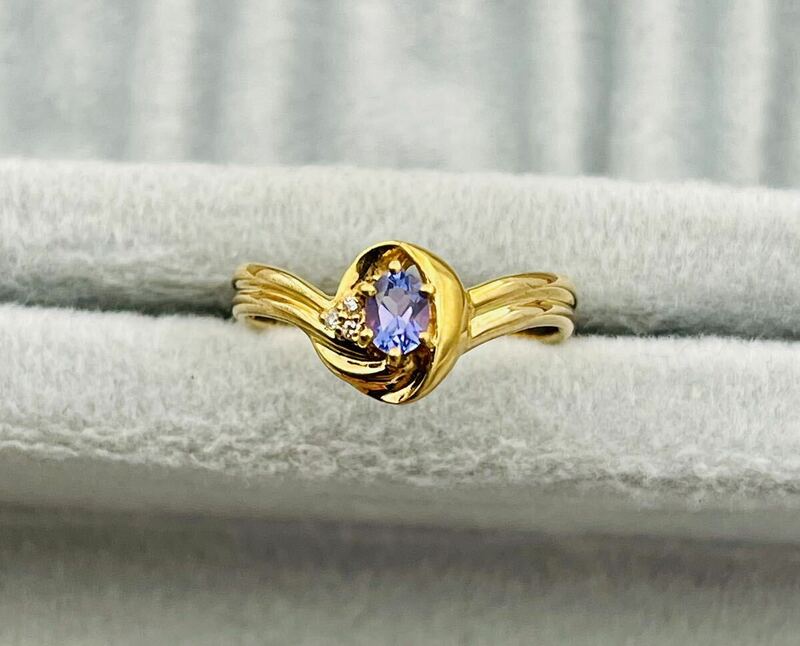 k18イエローゴールド カラーストーン ダイヤモンド リング18金 指輪 アクセサリー サイズ 11号 重量約1.92g 