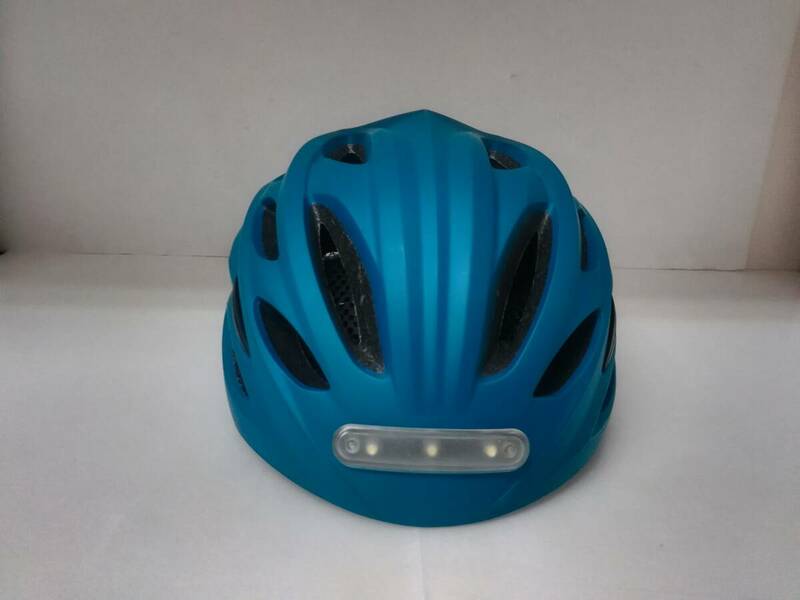●中古 CQLITI 自転車 ヘルメット KY-Z003 サイズL 58-60㎝ 約320g ブルー 充電式LEDヘッドライト テール警告灯付き 送料510円～ 軽量