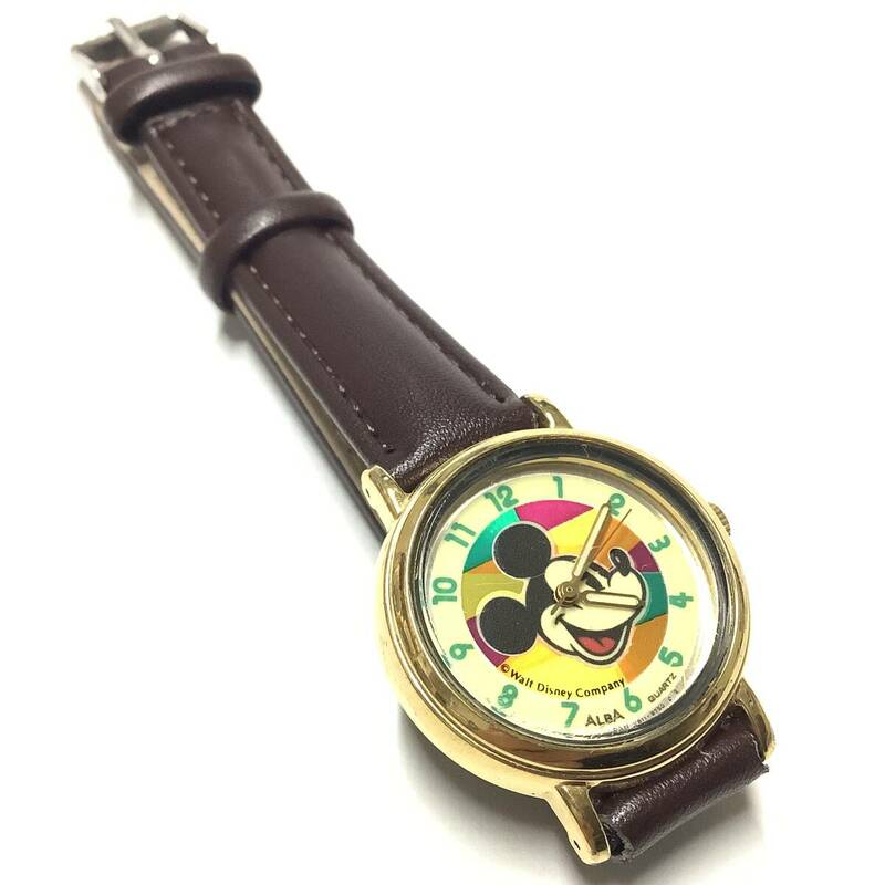 【レトロ・電池＆ベルト交換済み】 セイコー アルバ SEIKO ALBA ディズニー ミッキーマウス フェイス 腕時計 キャラクターウォッチ