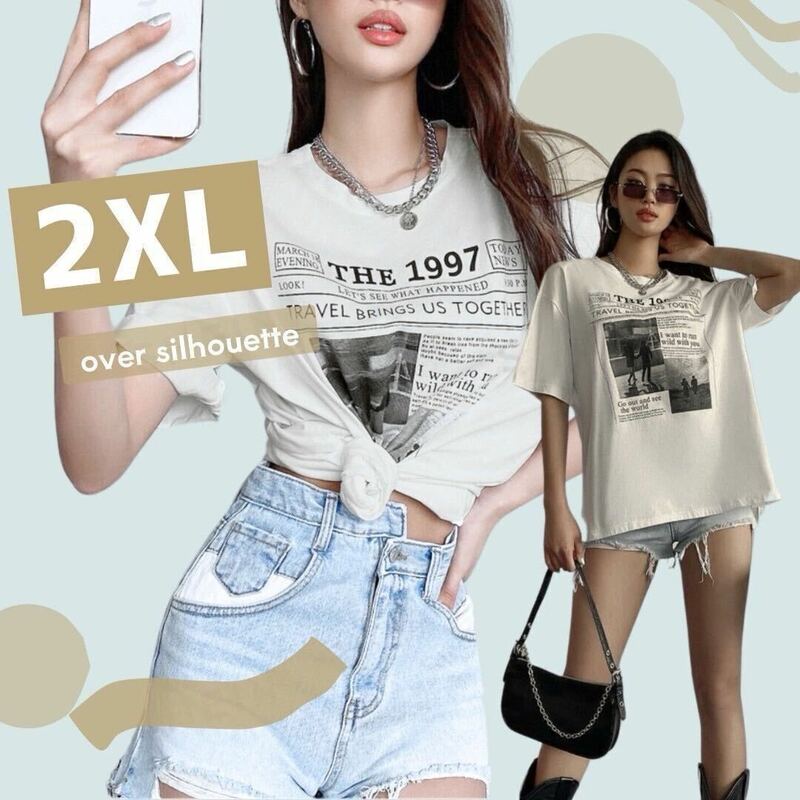 オーバーサイズTシャツ 半袖 ビッグシルエット カジュアル 体型カバー 韓国 2XL