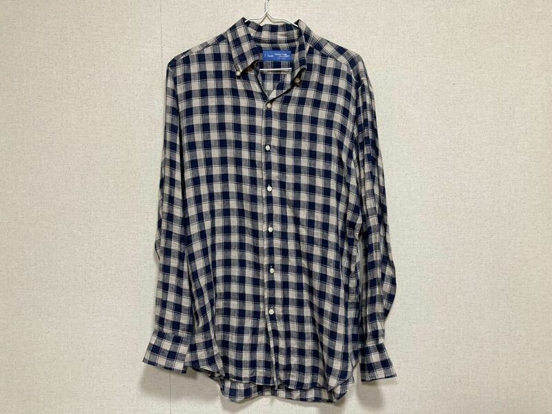 鎌倉シャツ Sciolto リネンブロックチェックBDシャツ 39 15-1/2 美品