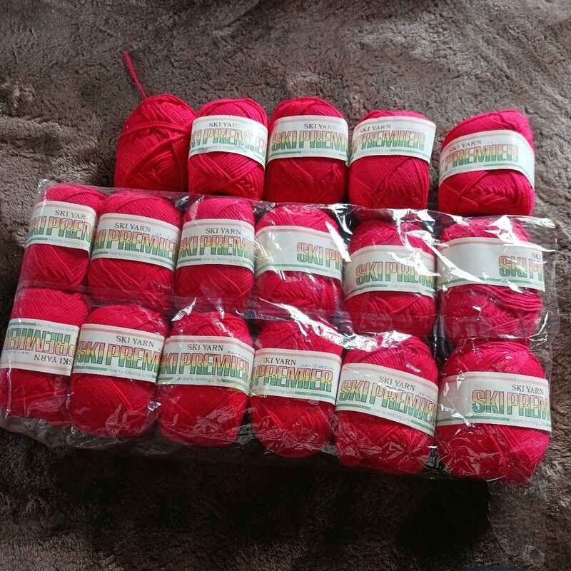 毛糸 16玉　編み物 ハンドメイド　スキープリミエール　綿100%　pm-7　赤　カギ針6～7　棒針10～11号