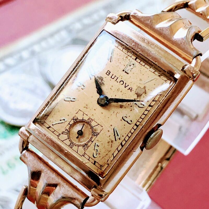 #2994【シックでお洒落】メンズ 腕時計 ブローバ 機械式 手巻き BULOVA 金張り 動作品 1942年 アンティーク ヴィンテージ 21石 ゴールドF