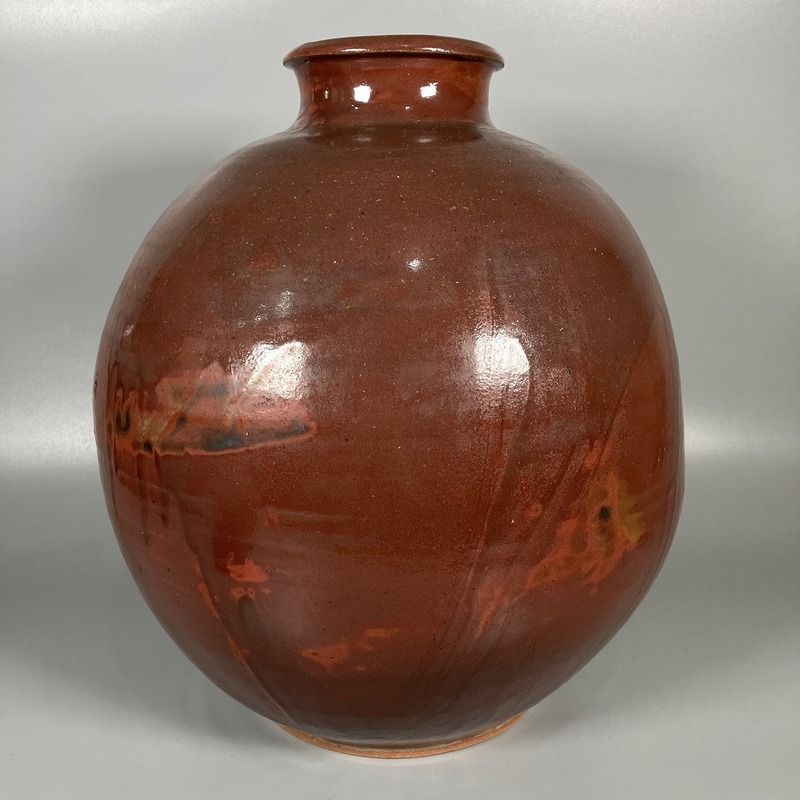 B3-601　花瓶 壺 ツボ 焼物 焼き物 陶器 陶芸品 茶 赤茶 インテリア 置物 オブジェ 高さ約36cm 約4kg 中古品