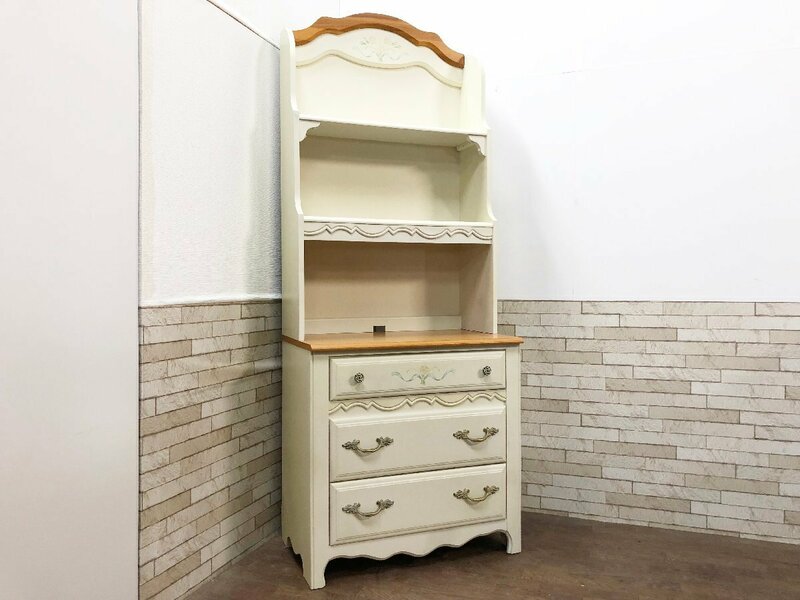 Broyhill ブロイヒル キッチンラック 収納 食器棚 カントリー調 オープンシェルフ カップボード 木製 USA製 ホワイト 白(貝455)