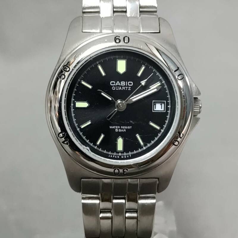 564/23　GJ60566　CASIO　QUARTZ　LTP-1213　3針　カレンダー　シルバーカラー×ブラック　レディース　稼働　腕時計　カシオ