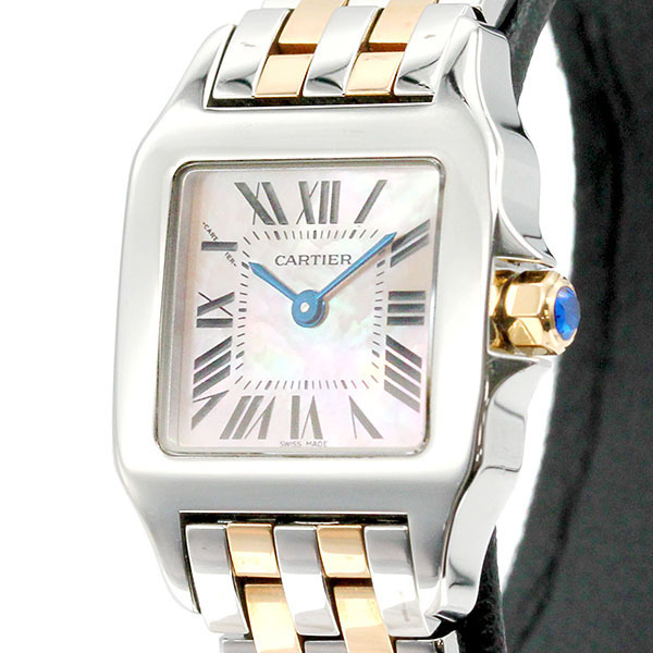 カルティエ Cartier サントス ドゥモワゼルSM ピンクシェル文字盤 SS/PG レディース腕時計 クォーツ 20mm 生産終了モデル