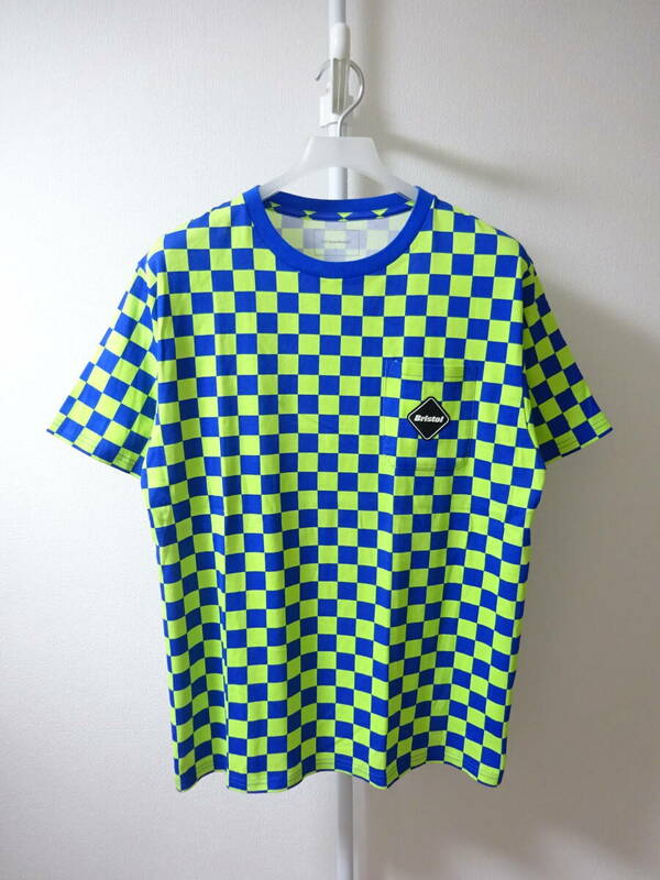 未使用品 F.C.Real Bristol 半袖ポケットTシャツ チェッカーフラッグ チェック柄 青 黄緑 メンズ L FCレアルブリストル FCRB