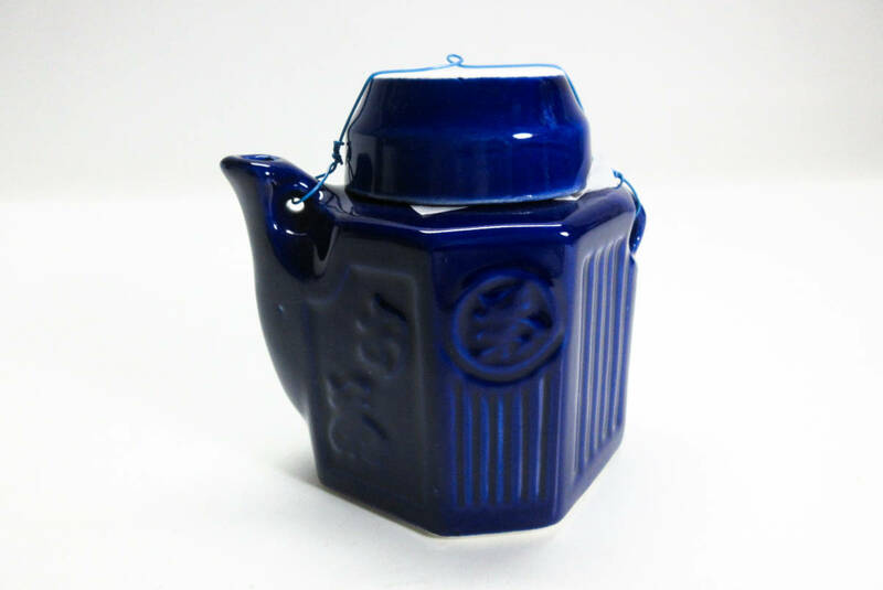 ■未使用 汽車土瓶 駅弁 お茶容器 陶器 青色 復刻 レトロ ビンテージ