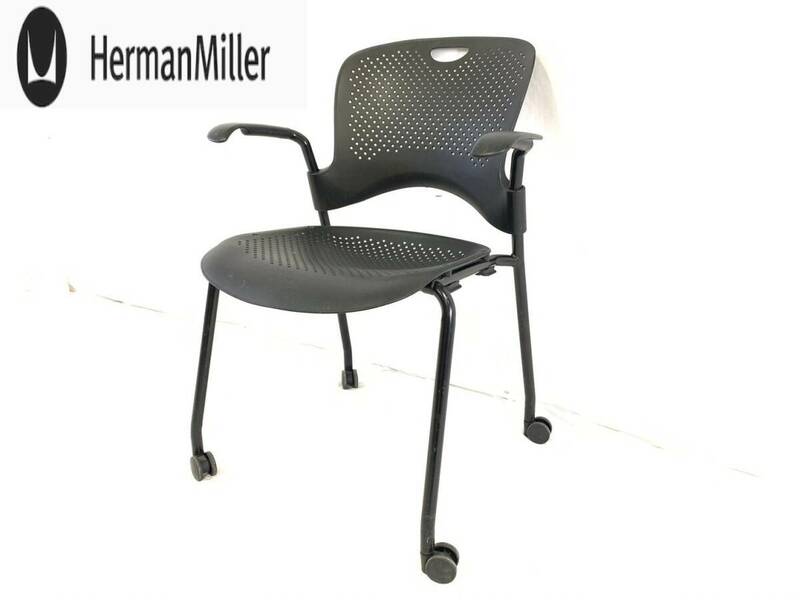 【米軍放出品】HermanMiller/ハーマンミラー WC410P 肘付きケイパーチェア キャスター付き ミーティングチェア 椅子 イス (220)XD16KK#24
