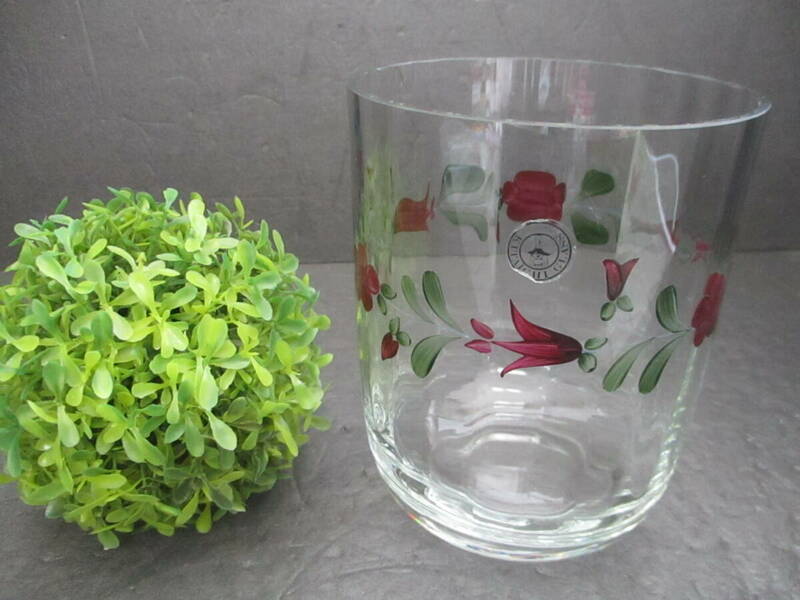 【未使用】北一硝子 KITAICHI GLASS 花紋様 ハンドペイント ガラス花瓶 花びん フラワーベース クリスタルガラス ガラス製 花器 花柄