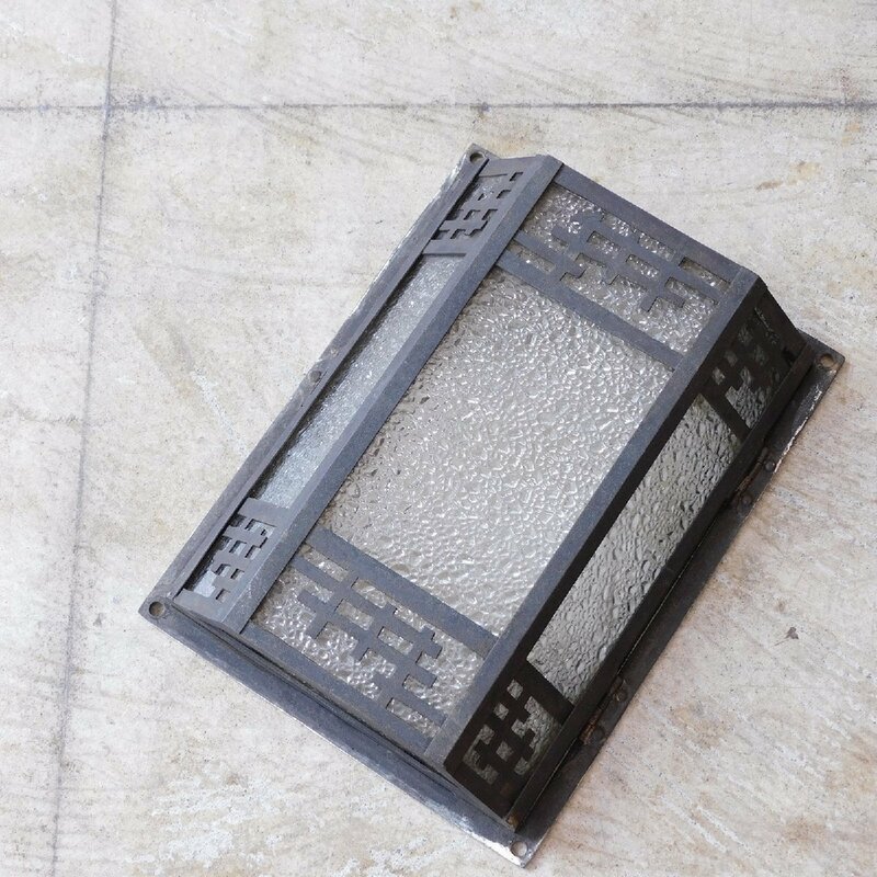 ダイヤガラスに銅製枠・門灯 HK-a-03569 / アンティーク 電傘 ランプシェード 照明 氷コップ 和硝子 古道具