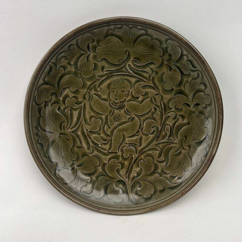 中国 唐物 古美術 耀州窯 青磁 飾皿 宋代 置物 古玩