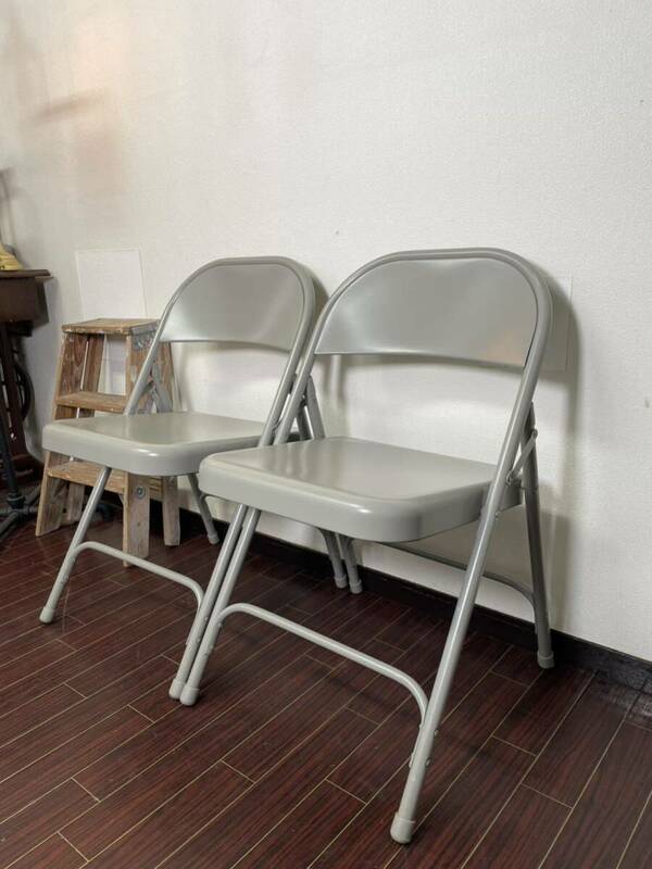 National Public Seating フォールディングチェア 2脚セット ① グレー インダストリアル 折り畳み 椅子 NPS 金属製