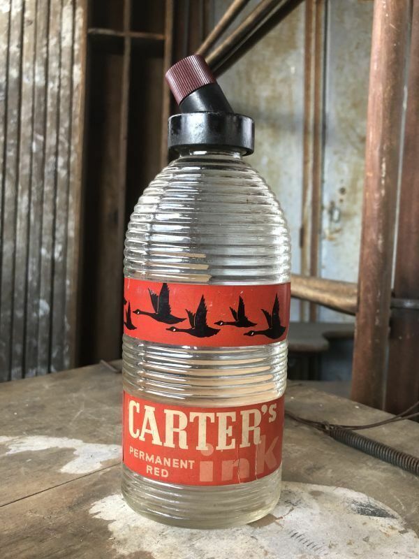即決価格 CARTER'S INK アンティーク インクボトル ガラス瓶 渡り鳥 ヴィンテージ USA 16 OZ.
