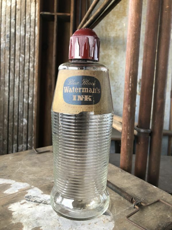 即決価格 Waterman's INK アンティーク インクボトル ガラス瓶 ヴィンテージ USA 32 OZ. / 万年筆 文具 インテリア