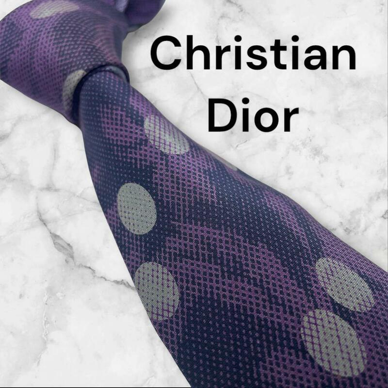 573.Christian Dior クリスチャン　ディオール　ネクタイ　水玉　ボタニカル　パープル