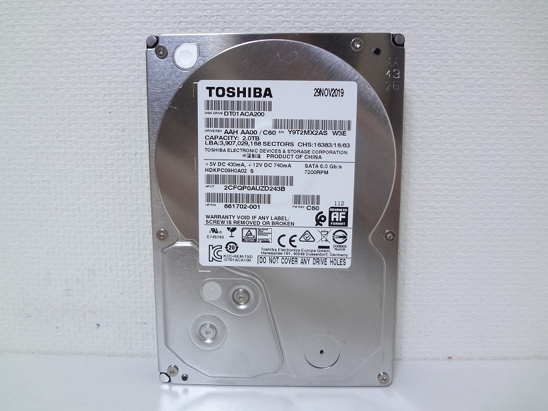 3.5インチHDD 2TB TOSHIBA 中古正常動作品