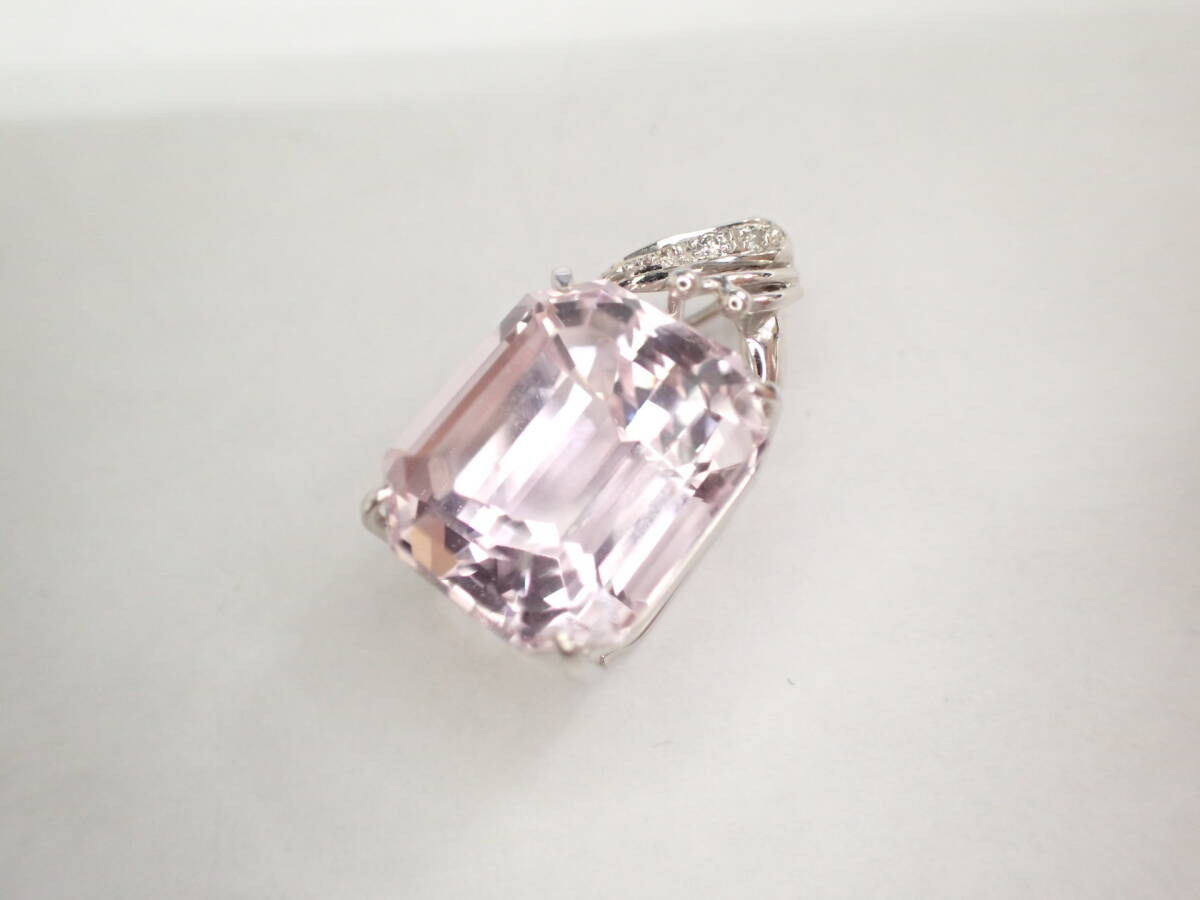 7/美品 K14WG クンツァイト13.82ct ダイヤ ペンダントトップ