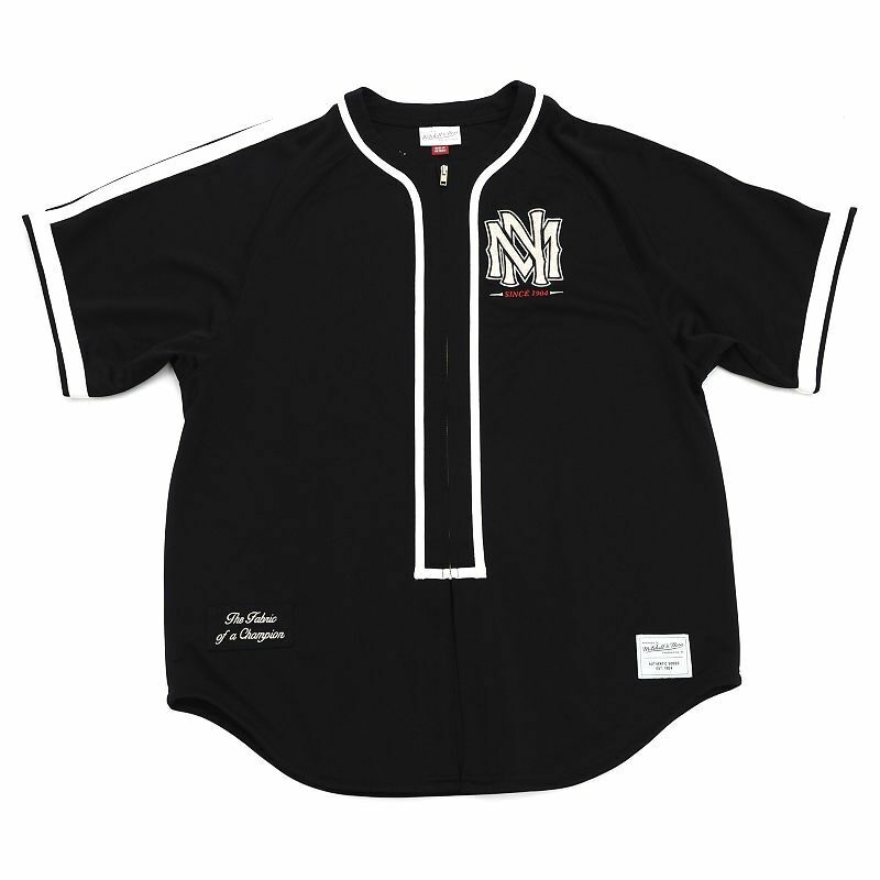 D0504ST1 未使用品 24SS Mitchell&Ness/Legendary ジップアップ ベースボールシャツ【サイズ：L】ブラック 厚手ジャージー生地 