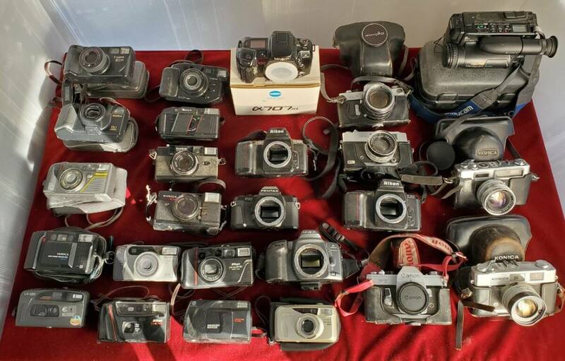 大量セット ジャンク カメラまとめ売り 25個 約15kg 一眼 フィルムカメラ Canon NIKON KONICA YASHICA PENTAX FUJI MINOLTA SONY 8ミリ