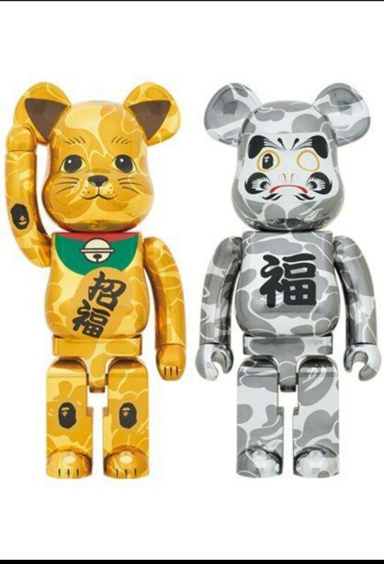 be@rbrick BAPE招き猫金メッキ 銀メッキ 達磨 1000%MEDICOM　TOY　ベアブリック　メディコムトイ　ape readymade