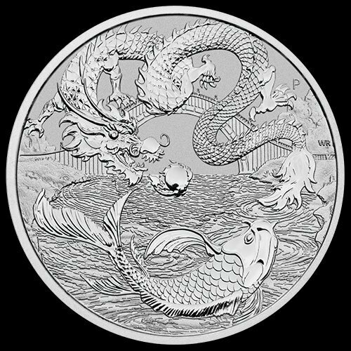 [保証書・カプセル付き] 2023年 (新品) オーストラリア「ドラゴン・龍と鯉」純銀 1オンス 銀貨